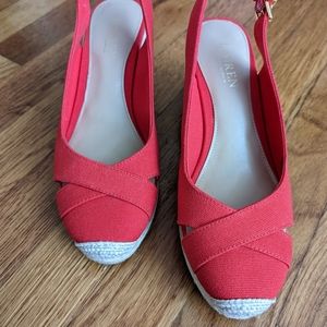 REDUCED TO SELL! Lauren by Ralph Lauren Red Canvas Wedge Sandals